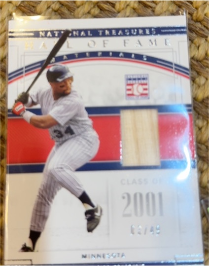 2020 Panini National Treasures Hall of Fame Materials #HFM-KP Kirby Puckett — front