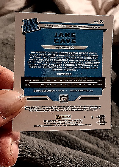 2019 Donruss Optic #57 Jake Cave — back