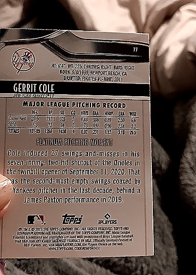2021 Bowman Platinum #77 Gerrit Cole — back