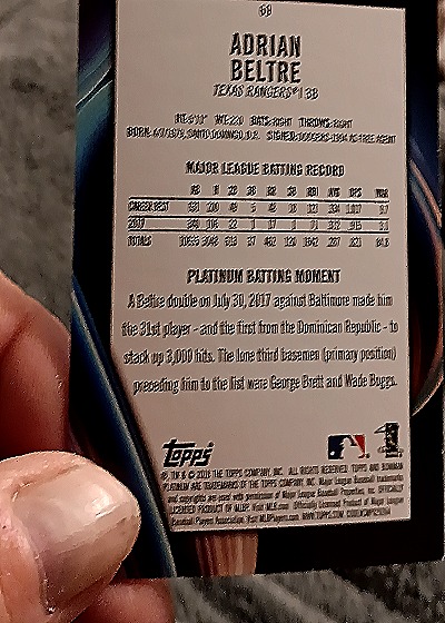 2018 Bowman Platinum #69 Adrian Beltre — back