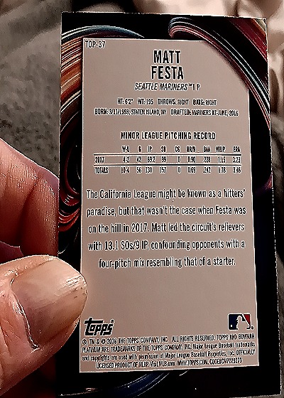 2018 Bowman Platinum Top Prospects #TOP-37 Matt Festa — back