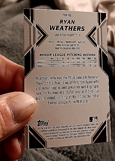 2019 Topps #TOP-95 Ryan Weathers — back
