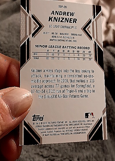 2019 Topps #TOP-09 Andrew Knizner — back
