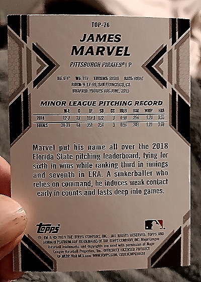 2019 Bowman Platinum Top Prospects #TOP-76 James Marvel — back