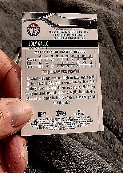 2021 Bowman Platinum #8 Joey Gallo — back