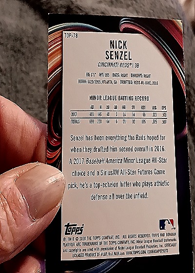 2018 Bowman Platinum Top Prospects #TOP-78 Nick Senzel — back