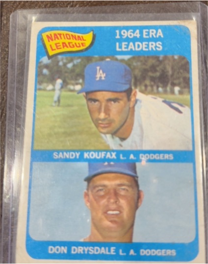 1965 Topps #8 NL ERA Leaders Sandy Koufax, Don Drysdale Dodgers — front