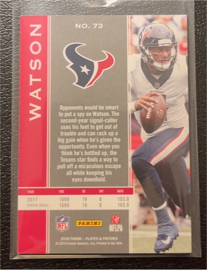 2018 Panini Plates & Patches #73 Deshaun Watson — front