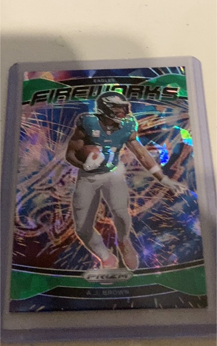 2024 Panini Prizm #13 A.J. Brown Fireworks Green Prizm — front