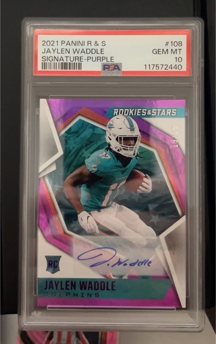2021 Panini Rookies & Stars #108 Jaylen Waddle Signature-Purple — front