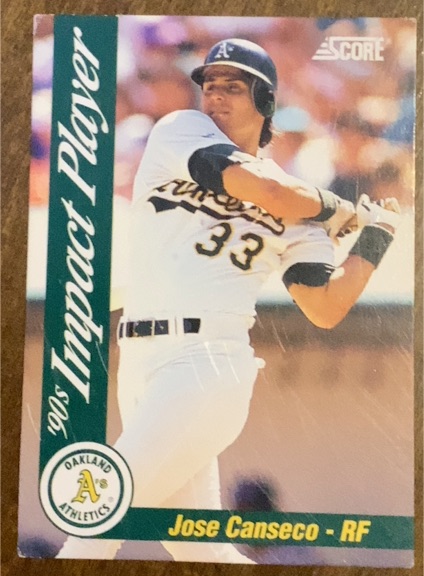 1992 Score #52 Jose Canseco 90's Impact Player Oakland Athletics — front