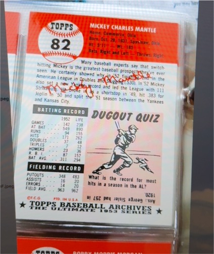 1953 Topps #82 Mickey Mantle — front