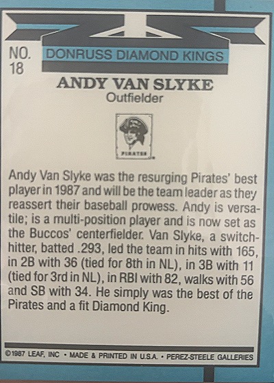 1988 Donruss Diamond Kings #18 Andy Van Slyke — back