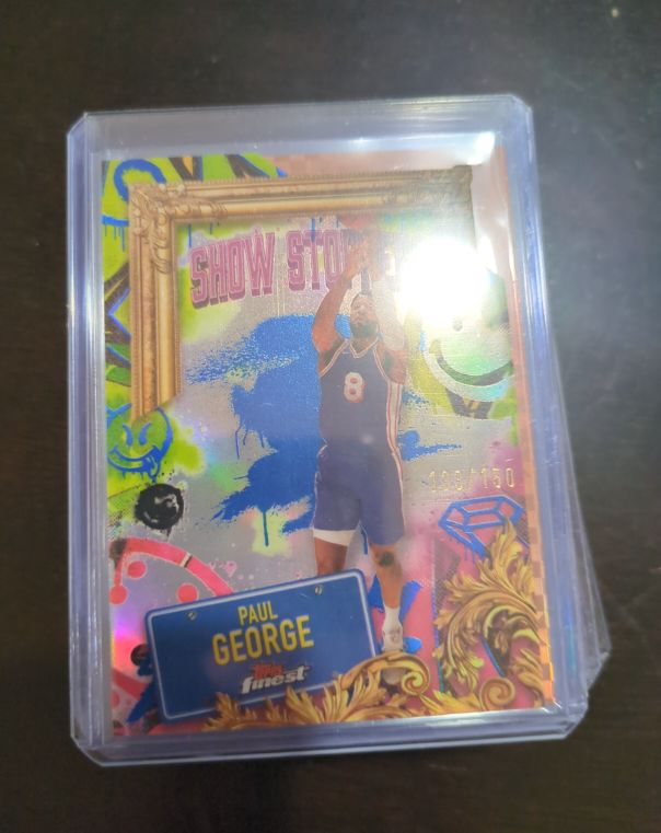 2024-25 Topps Finest #S-14 Paul George Show Stoppers Blue /150 — front