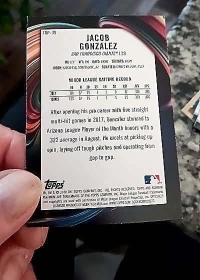2018 Bowman Platinum #TOP-30 Jacob Gonzalez — back