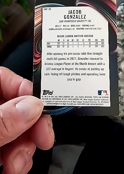 2018 Bowman Platinum #TOP-39 Jacob Gonzalez — back