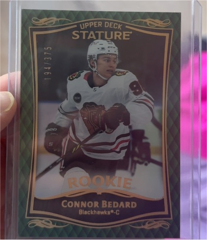 2023-24 Upper Deck Stature #194 Connor Bedard Rookie Green Parallel — front