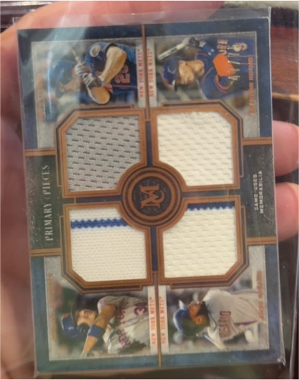2019 Topps Museum Collection Primary Pieces Quad Relic Yordan Alvarez, Pete Alonso, Michael Conforto, Amed Rosario #FPR-CARN — front