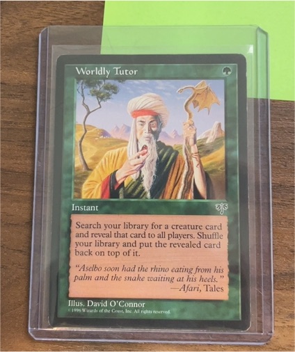 1996 Magic: The Gathering Mirage #Worldly Tutor — front