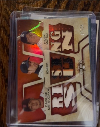 2008 Topps Triple Threads Relic Combos #TTR-SS1 Ichiro Suzuki Hideki Matsui Daisuke Matsuzaka — front
