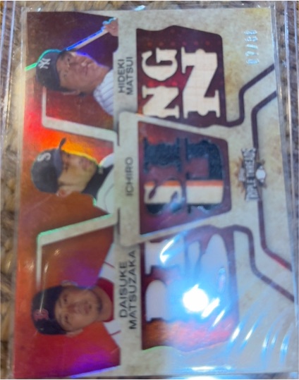 2008 Topps Triple Threads Relic Combos Hideki Matsui Ichiro Daisuke Matsuzaka #TTRC-14 — front