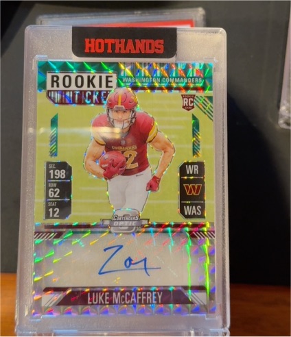2024 Zenith Luke McCaffrey Contenders Optic Rookie Ticket Auto /24 — front