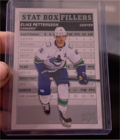 2023-24 Upper Deck Series 1 Stat Box Fillers #SB-6 Elias Pettersson — front