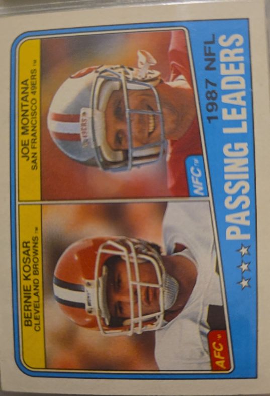 1988 Topps #215 Bernie Kosar / Joe Montana — front