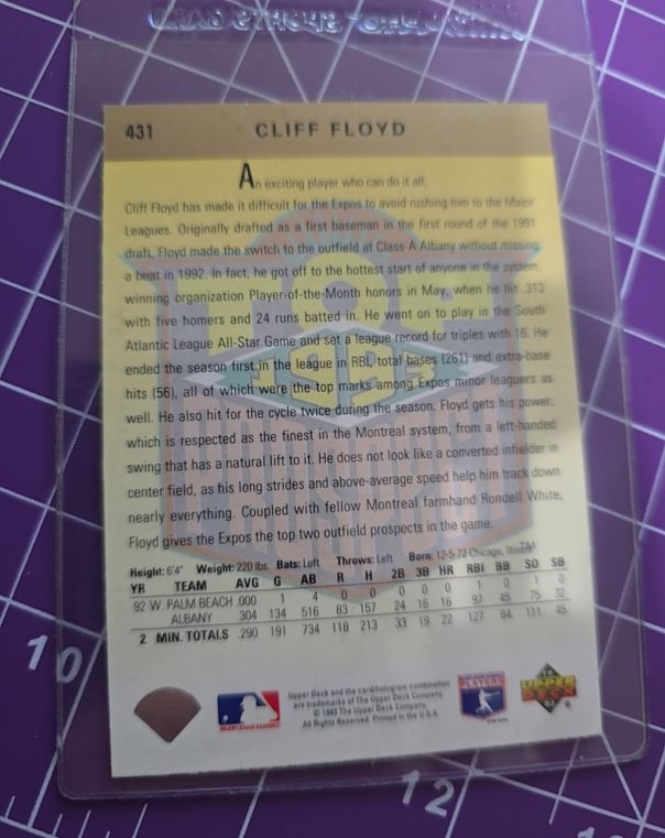1993 Upper Deck #431 Cliff Floyd — front