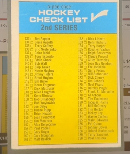 1969-70 O-Pee-Chee #31 Hockey Checklist 2nd Series — front