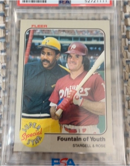 1983 Fleer #634 Fountain of Youth Willie Stargell & Pete Rose — front