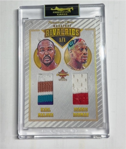 2000 Upper Deck Presidents Choice Greatest Rivalries 1/1 Karl Malone & Dennis Rodman — front