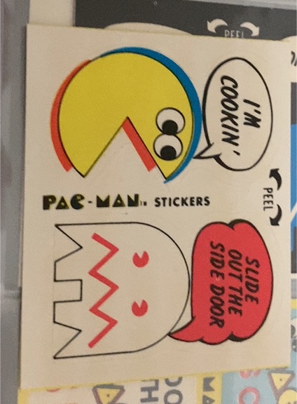 1980 Fleer Pac-Man Stickers #49 I'm Cookin' Slide Out The Side Door — front