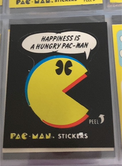 1980 Fleer Pac-Man Sticker #51 Happiness is a hungry Pac-Man — front