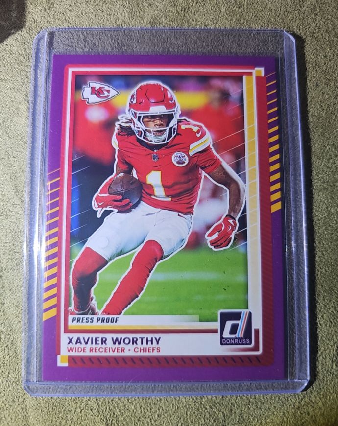 2025 Panini Donruss #170 Xavier Worthy Purple Press Proof Chiefs — front