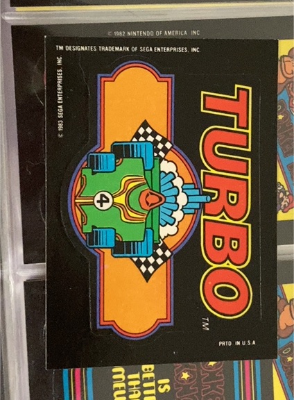 1983 Topps Video City Sega Turbo Trading Card Sticker TURBO — front