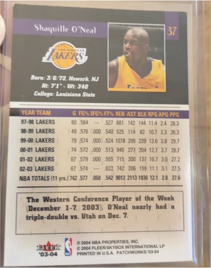 2003-04 Fleer Patchworks #37 Shaquille O'Neal — front
