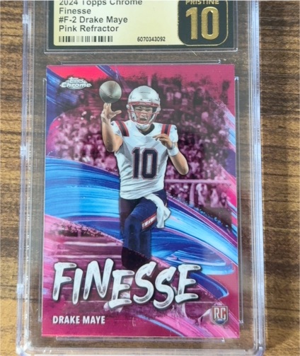 2024 Topps Chrome #F-2 Drake Maye Finesse Pink Refractor Rookie Card — front