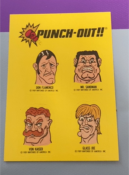 1989 Topps Nintendo #20 Punch-Out Sticker Don Flamenco Mr. Sandman Von Kaiser Glass Joe — front
