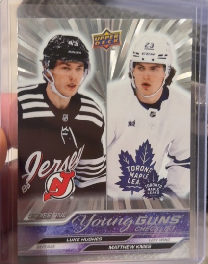 2023-24 Upper Deck Series 1 #250 Young Guns Checklist Luke Hughes / Matthew Knies — front