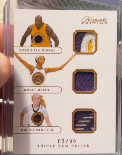 2024 Keepsake Edition Triple Gem Relics Shaquille O'Neal Angel Reese Hailey Van Lith — front