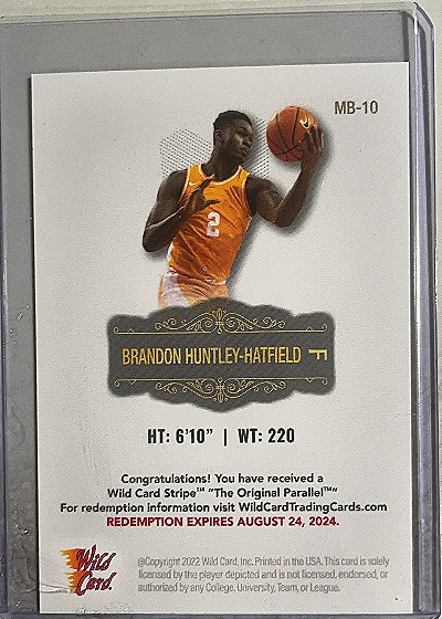 2022 Wild Card Matte #MB-10 Brandon Huntley-Hatfield — back