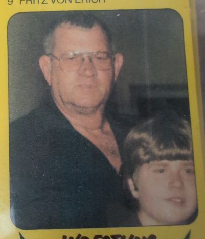 1986 Monty Gum Wrestling Card #9 Fritz Von Erich — front