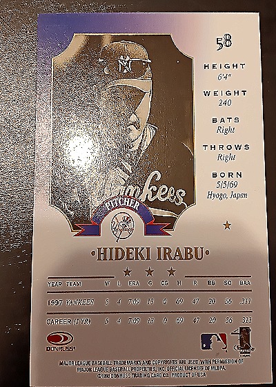 1997 Leaf #58 Hideki Irabu — back