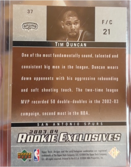 2003-04 Upper Deck Rookie Exclusives #37 Tim Duncan — front