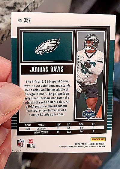 2022 Panini Score #357 Jordan Davis — back