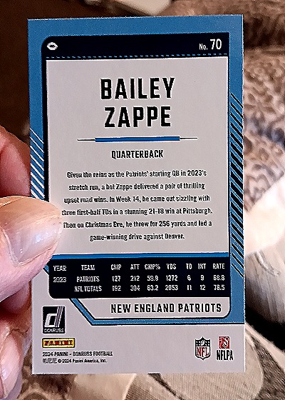 2024 Panini Donruss #70 Bailey Zappe — back