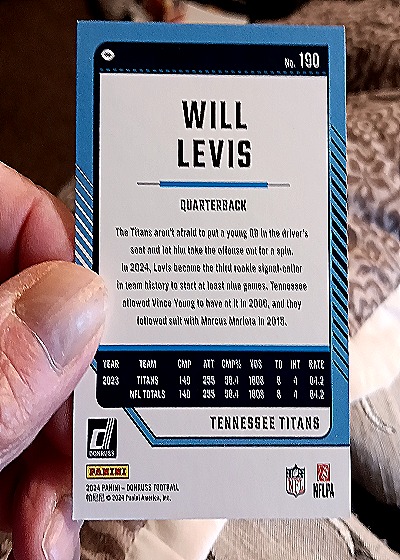 2024 Panini Donruss #190 Will Levis — back