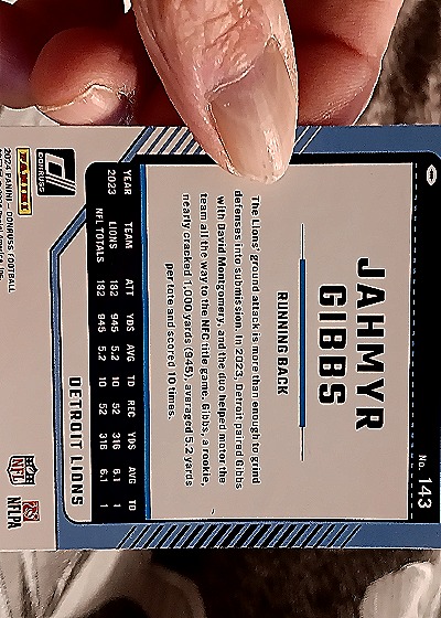 2024 Panini Donruss #143 Jahmyr Gibbs — back