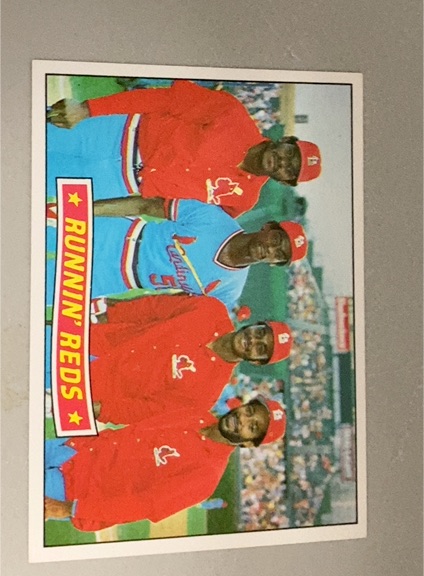 1984 Donruss #625 Runnin' Reds Ozzie Smith, Willie McGee, Lonnie Smith, David Green — front